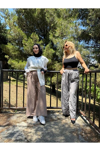 Dea Dessi Strawberry Fabric Elastic Waist Pocket Wide Leg Trousers