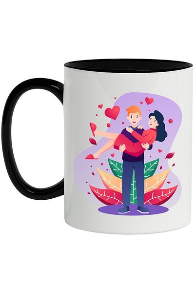 INOVATIX Personalized white mug, Couple, Love, Hearts, Leaves, Relationship, with Black Handle, INOVATIX®. 330ml