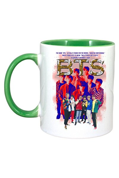 INOVATIX Cana Alba Personalizata, Formatia/trupa Bts 5, Maner Si Interior Verde, ®. 330ml