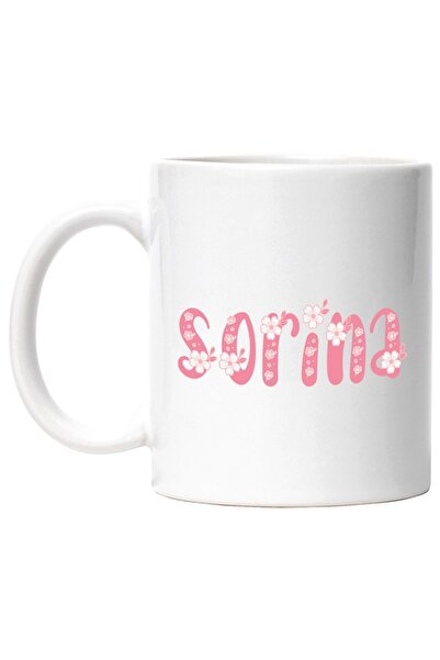 INOVATIX Cana alba personalizata, Numele Sorina, Flori, Colorat, Roz, Dragut,...