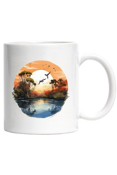 INOVATIX Personalized white mug, Landscape: Lake, Sun, Sunset, Sky, Trees, Exotic, INOVATIX®. 330ml