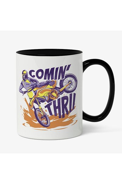 INOVATIX Personalized white mug, KTM, Comin' Thru, with Black Handle, INOVATIX®. 330ml