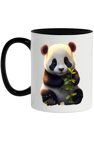 INOVATIX Personalized white mug, Baby Panda, Flower, Animal, Plants, with Black Handle, INOVATIX®. 330ml
