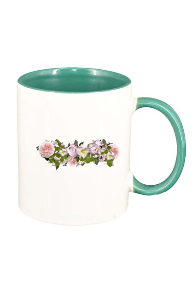 INOVATIX Εξατομικευμένη λευκή κούπα, Λουλούδια, πράσινο εσωτερικό, D993, INOV...