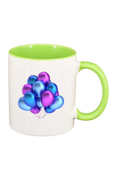 INOVATIX Personalized white mug, Balloon, light green interior, D378, INOVATIX®. 330ml