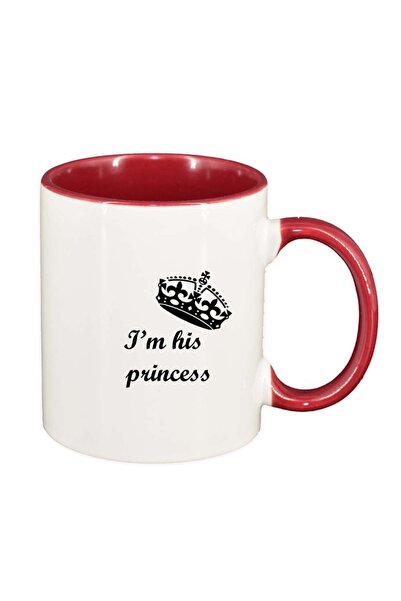 INOVATIX Персонализирана бяла чаша, „Аз съм неговата принцеса“, червена вътре...