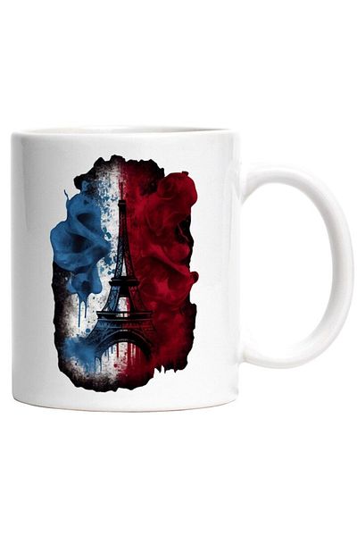 INOVATIX Cana alba personalizata, Monument, Turnul Eiffel, Paris, Franta, Steag, INOVATIX®. 330ml