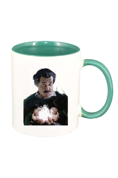 INOVATIX Персонализирана бяла чаша, Наркос - Пабло Ескобар, зелена вътрешност...