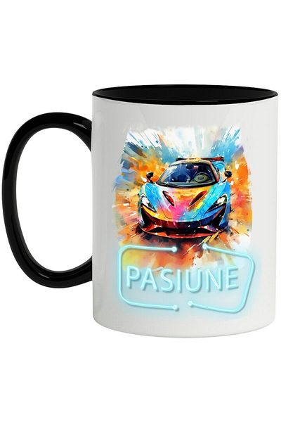 INOVATIX Personalized white mug, Passion Message, Neon Sign, Sport Car, with Black Handle, INOVATIX®. 330ml