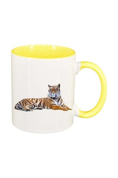 INOVATIX Personalized white mug, Tiger, yellow interior, D194, INOVATIX®. 330ml