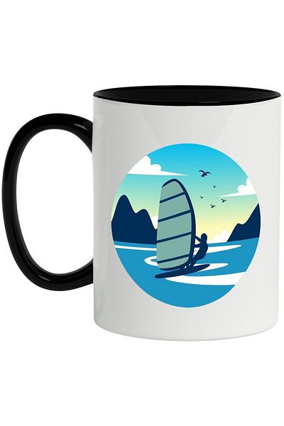 INOVATIX Personalized white mug, Windsurfing, Sport, Water, Sky, Birds, with Black Handle, INOVATIX®. 330ml