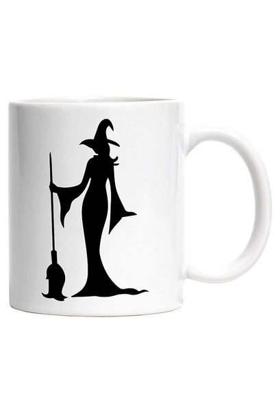 INOVATIX Personalized white mug, a witch holding a broom, INOVATIX®. 330ml