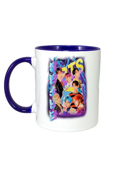 INOVATIX Personalized White Mug, Bts Band, Blue Handle and Interior, ®. 330ml