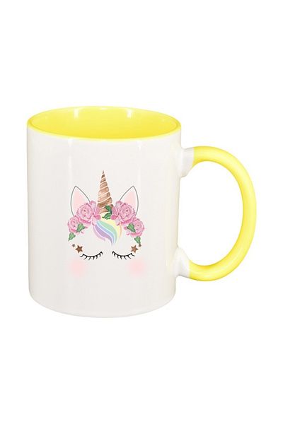 INOVATIX Personalized white mug, Unicorn, yellow interior, D1431, INOVATIX®. 330ml