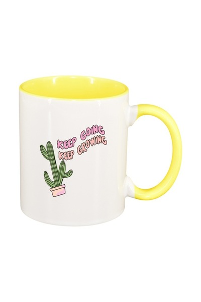 INOVATIX Cana alba personalizata, mesaj Keep Going, interior galben, D1424, I...