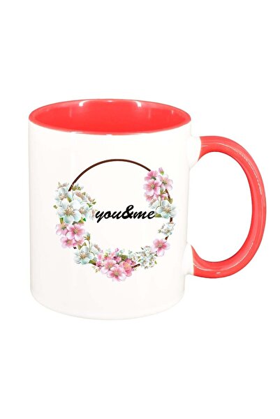 INOVATIX Cana alba personalizata, Flori, You&Me, interior rosu-inchis, D1044,...