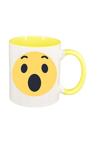 INOVATIX Personalized white mug, Emoji WOW, yellow interior, D28, INOVATIX®. 330ml