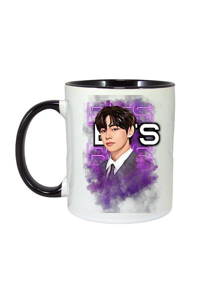 INOVATIX Personalized White Mug, Bts Band/Group V, Black Handle and Interior, ®. 330ml