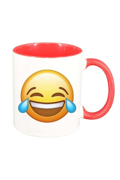 INOVATIX Персонализирана бяла чаша, емотикон LOL, червена вътрешност, D33, IN...