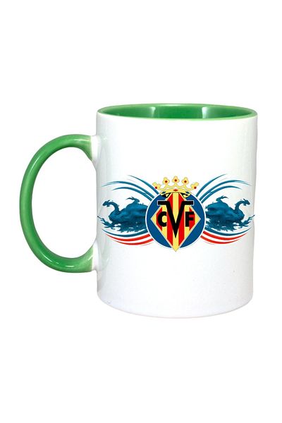 INOVATIX Personalized White Mug, Villarreal_cf Spain, Green Handle and Interior, ®. 330ml