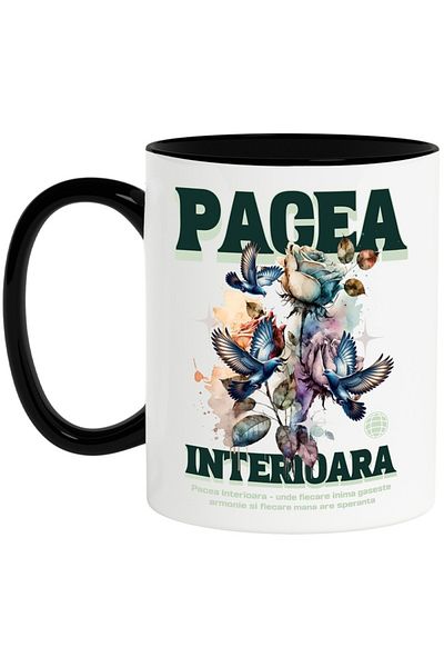 INOVATIX Personalized white mug, Inner Peace, with Black Handle, INOVATIX®. 330ml