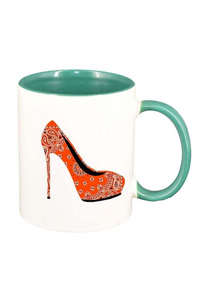 INOVATIX Cana alba personalizata, High heels, interior verde, D978, INOVATIX®. 330ml