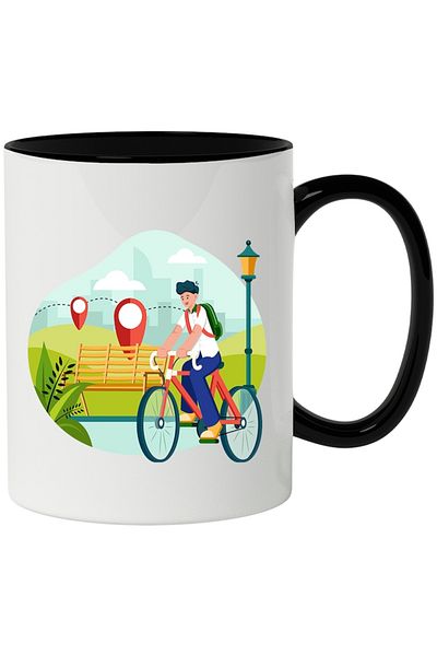 INOVATIX Personalized white mug, Bicycle, Park, Trail, Map, Cycling, with Black Handle, INOVATIX®. 330ml