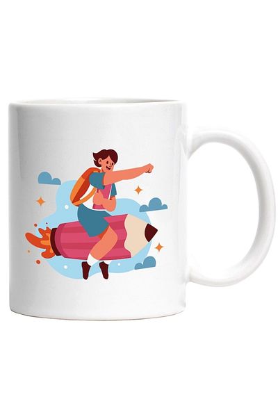 INOVATIX Personalized white mug, Pencil, Rocket, Flames, Stars, Sky, Clouds, Student, INOVATIX®. 330ml