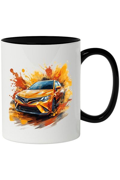 INOVATIX Personalized white mug, Car, Toyota Camry, Illustration, Paint, with Black Handle, INOVATIX®. 330ml