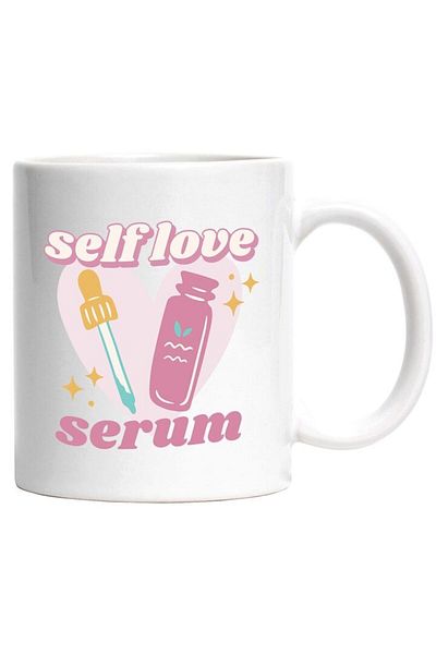 INOVATIX Personalized white mug, Message in English Self Love Serum, Heart, Stars, Serum, INOVATIX®. 330ml