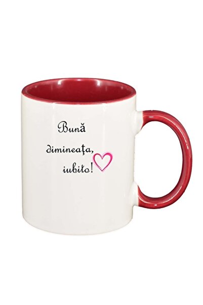 INOVATIX Cana alba personalizata, Buna dimineata..., interior rosu, D1030, IN...