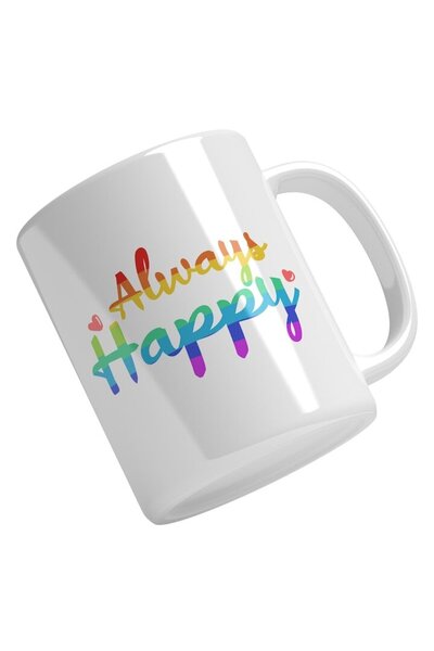 INOVATIX Cana alba personalizata, In Engleza Always Happy, Alege Fericirea, D...