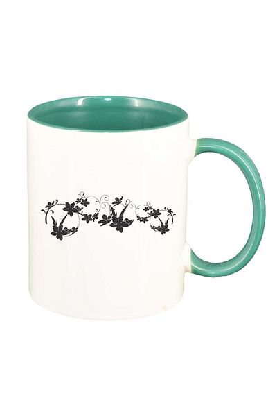 INOVATIX Personalized white mug, Floral pattern, green interior, D282, INOVATIX®. 330ml