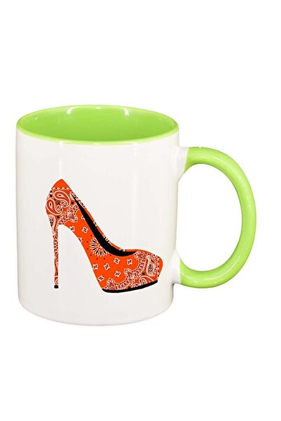 INOVATIX Персонализирана бяла чаша, високи токчета, светлозелена вътрешност, ...