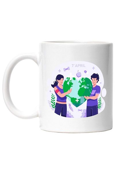 INOVATIX Personalized white mug, World Health Day, Heart, Planet, Sport, INOVATIX®. 330ml