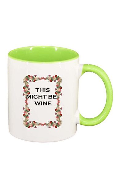 INOVATIX Personalized white mug, Flowers, This might be wine, light green interior, D1056, INOVATIX®. 330ml