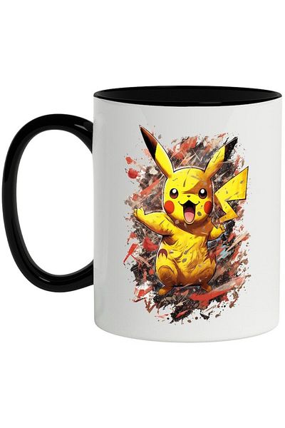INOVATIX Personalized white mug, Pikachu, Pokemon, Anime, Character, Paint, with Black Handle, INOVATIX®. 330ml