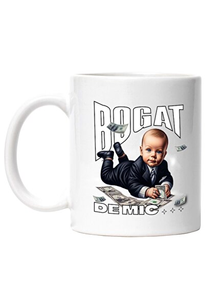 INOVATIX Cana alba personalizata, bebelus in costum Bogat de mic bani, INOVAT...