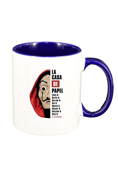 INOVATIX Персонализирана бяла чаша, La Casa De Papel, тъмносиня вътрешност, D...