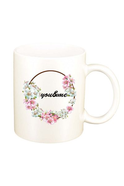 INOVATIX Personalized white mug, Flowers, You&Me, D1044, INOVATIX®. 330ml