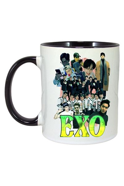 INOVATIX Personalized White Mug, Exo 2 Band, Black Handle and Interior, ®. 330ml