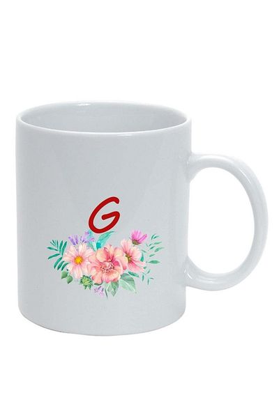 INOVATIX Personalized white mug, Flowers with alphabet, white, D941, INOVATIX®. 330ml