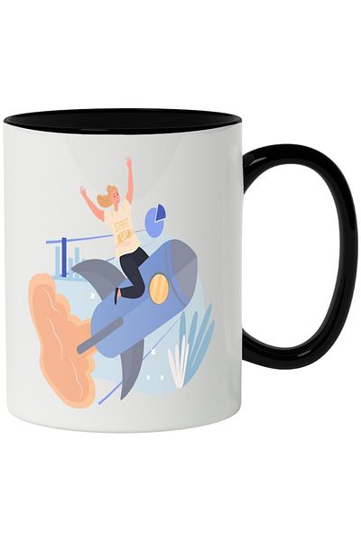 INOVATIX Personalized white mug, Rocket, Start Up, Performance, Launch, with Black Handle, INOVATIX®. 330ml