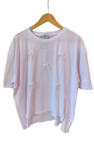 Eylüş Kids Mom Boncuk Kurdeleli Tasarım Tişört