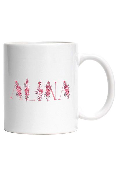 INOVATIX Personalized white mug, Name Alina, Floral, Colorful, Creative, Beautiful, Unique, INOVATIX®. 330ml