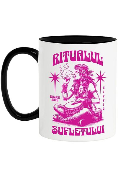 INOVATIX Personalized white mug, Ritual of the Soul, with Black Handle, INOVATIX®. 330ml