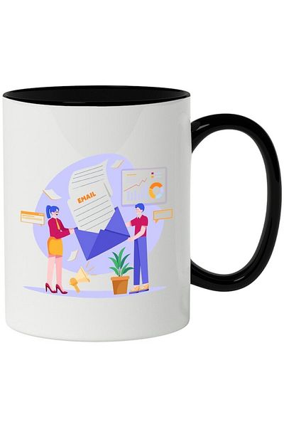 INOVATIX Personalized white mug, Business, Email, Messages, with Black Handle, INOVATIX®. 330ml