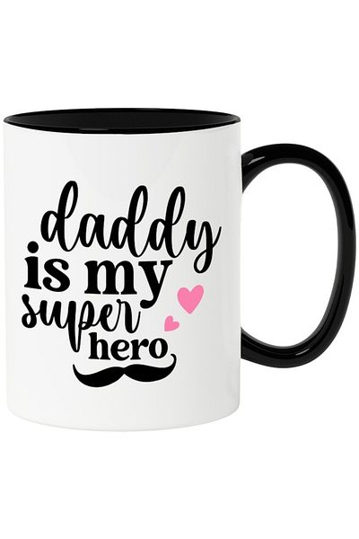 INOVATIX Personalized white mug, Daddy is My Superhero, Heroes, with Black Handle, INOVATIX®. 330ml