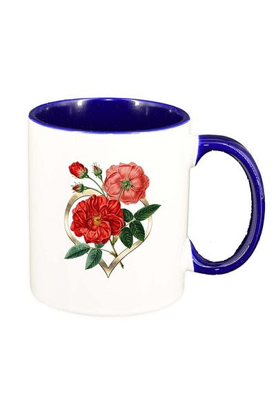 INOVATIX Personalized white mug, Flowers, Love, dark blue interior, D994, INOVATIX®. 330ml