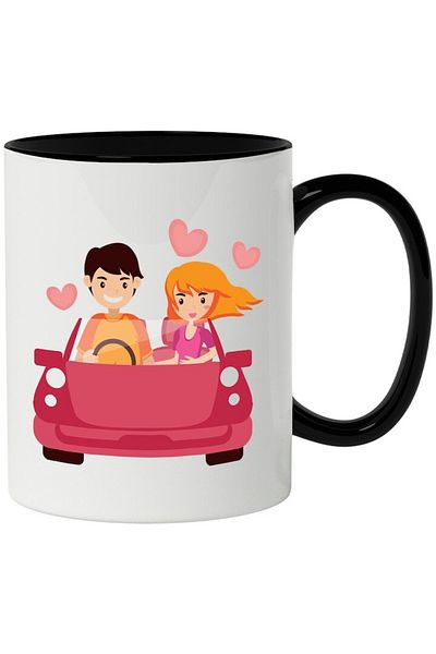INOVATIX Personalized white mug, Car, Hearts, Love, Couple, with Black Handle, INOVATIX®. 330ml